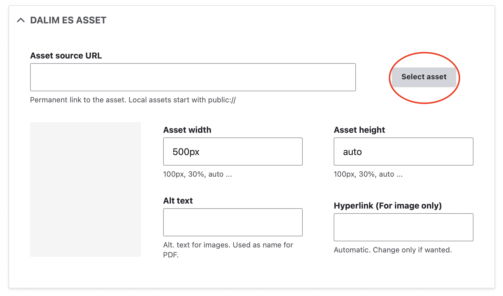 Select an asset highlighted in the Drupal connector interface